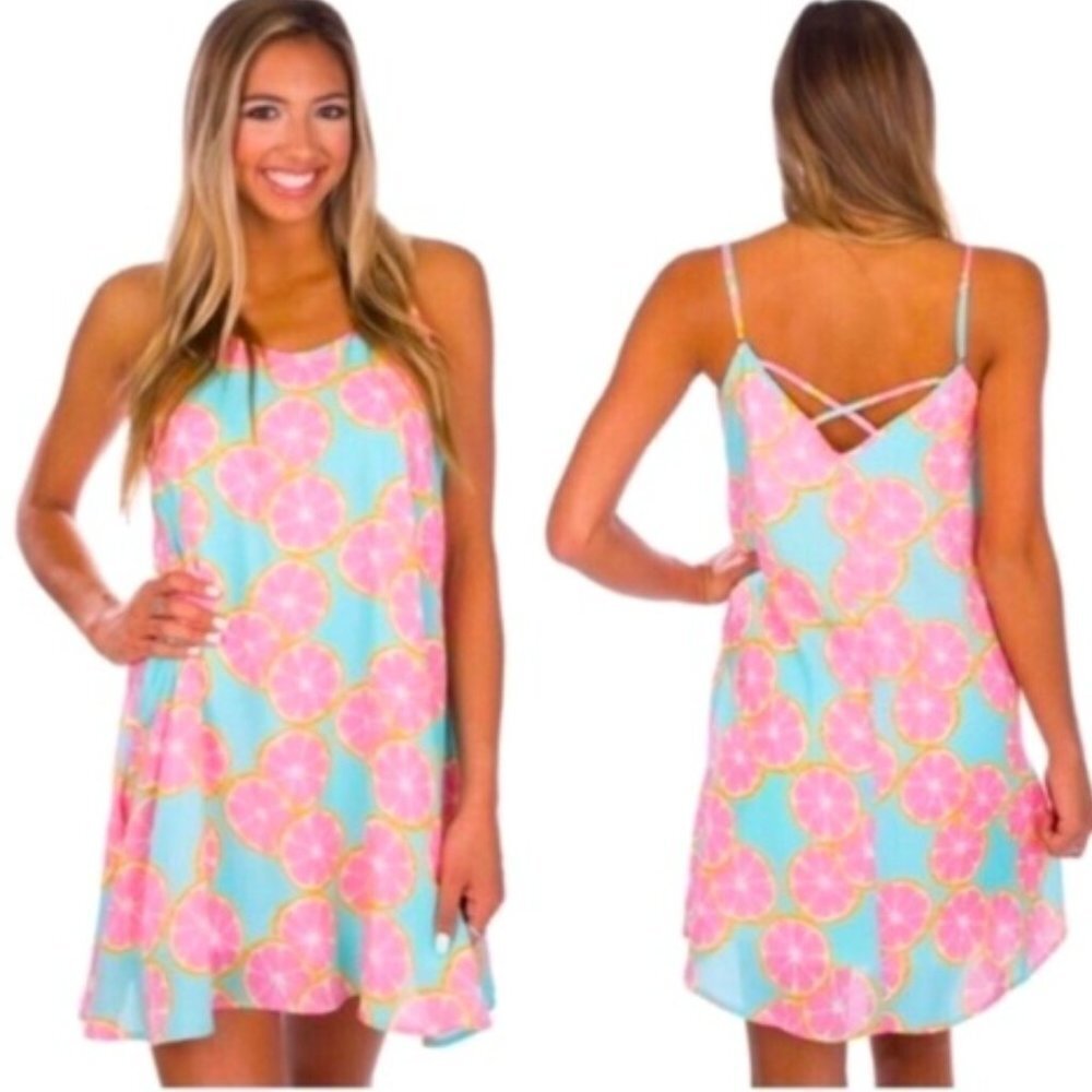 Lauren James Lola Main Squeeze Grapefruit Printed Swing Mini Dress Size Small‎